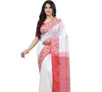 dB DESH BIDESH Women's pure cotton handloom woven Jolphoring paisley kolka pallu design latest, cotton silk half-mirror big pallu soft silk saree pattu bandhani with blouse piece Red White 6.3 mtr