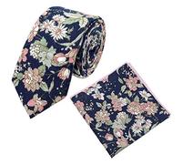 DB Dickie Bow Men's Floral Luxury Cotton Skinny Neck Tie & Pocket Square Set (Blue & Pink Floral) - suitable for formalwear, office, weddings, parties, grooms & groomsmen outfits