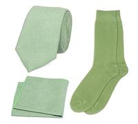 DB Dickie Bow Men's Luxury Cotton Blend Neck Tie, Pocket Square and Sock matching set (Sage Green) - suitable for formalwear, office, weddings, parties, grooms & groomsmen outfits