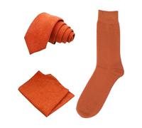 DB Dickie Bow Men's Luxury Cotton Blend Tie, Pocket Square and Sock set (Burnt Orange) - suitable for formalwear, office, weddings, parties, grooms & groomsmen outfits