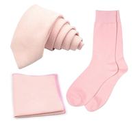 DB Dickie Bow Men's Luxury Cotton Blend Tie, Pocket Square and Sock set (Soft Pink Blush Pink) - suitable for formalwear, office, weddings, parties, grooms & groomsmen outfits