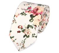 DB Dickie Bow Men's Luxury Cotton Skinny Neck Tie (Cream Floral) - suitable for formalwear, office, weddings, parties, grooms & groomsmen outfits