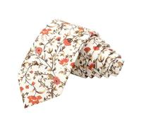 DB Dickie Bow Men's Luxury Cotton Skinny Neck Tie (Dusty Orange, Cream & Moss Greens Floral) - suitable for formalwear, office, weddings, parties, grooms & groomsmen outfits