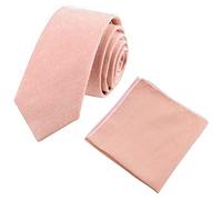 DB Dickie Bow Men's Luxury Cotton Skinny Neck Tie & Pocket Square Set (Blush Pink Peach) - suitable for formalwear, office, weddings, parties, grooms & groomsmen outfits