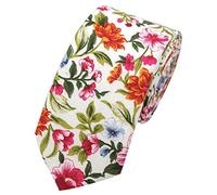 DB Dickie Bow Men's Luxury Cotton Skinny Neck Tie (White, Red & Green Floral) - - suitable for formalwear, office, weddings, parties, grooms & groomsmen outfits
