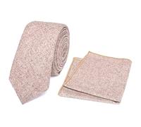 DB Dickie Bow Men's Luxury Wool Skinny Neck Tie & Pocket Square Set (Biscuit Brown) - suitable for formalwear, office, weddings, parties, grooms & groomsmen outfits