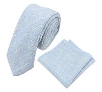 DB Dickie Bow Men's Luxury Wool Skinny Neck Tie & Pocket Square Set (Blue Herringbone) - suitable for formalwear, office, weddings, parties, grooms & groomsmen outfits