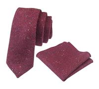 DB Dickie Bow Men's Luxury Wool Skinny Neck Tie & Pocket Square Set (Burgundy) - suitable for formalwear, office, weddings, parties, grooms & groomsmen outfits