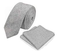 DB Dickie Bow Men's Luxury Wool Skinny Neck Tie & Pocket Square Set (Light Grey Herringbone) - suitable for formalwear, office, weddings, parties, grooms & groomsmen outfits