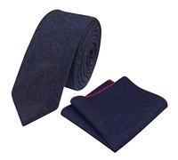 DB Dickie Bow Men's Luxury Wool Skinny Neck Tie & Pocket Square Set (Navy Blue) - suitable for formalwear, office, weddings, parties, grooms & groomsmen outfits