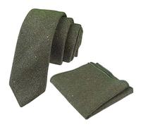 DB Dickie Bow Men's Luxury Wool Skinny Neck Tie & Pocket Square Set (Olive Green) - suitable for formalwear, office, weddings, parties, grooms & groomsmen outfits