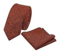 DB Dickie Bow Men's Luxury Wool Skinny Neck Tie & Pocket Square Set (Rust Burnt Orange) - suitable for formalwear, office, weddings, parties, grooms & groomsmen outfits