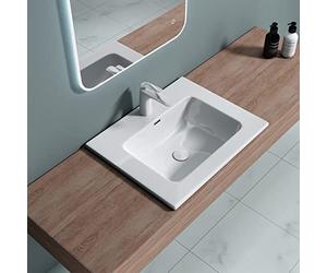DB Durovin Bathrooms Durovin Bathrooms Luxurious Stone Resin- Semi Recessed Bathroom Basin Sink- Bathroom Vessel Sink - One Tap Hole with Overflow (600 x 480mm), Satin White