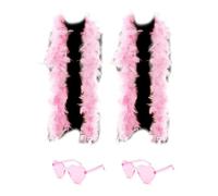 db11 2 Pcs Feather Boas with Heart Rimless Sunglasses，4 ft Feather Boa Halloween Christmas Bachelor Party Pack Accessory (Pink)