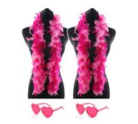 db11 2 Pcs Feather Boas with Heart Rimless Sunglasses，4 ft Feather Boa Halloween Christmas Bachelor Party Pack Accessory (Pink Mix)