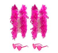 db11 2 Pcs Feather Boas with Heart Rimless Sunglasses，4 ft Feather Boa Halloween Christmas Bachelor Party Pack Accessory (Hot Pink)