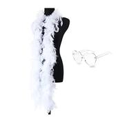 db11 Colorful Feather Boas, 6.6ft Feather Boa for Women for Dancing Wedding Party Cosplay Halloween,with Heart Rimless Sunglasses