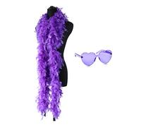 db11 Colorful Feather Boas, 6.6ft Feather Boa for Women for Dancing Wedding Party Cosplay Halloween,with Heart Rimless Sunglasses (Purple)