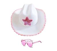 db11 Cowboy Hat Cowgirl Hat with Sequins Rodeo Party Hats with Heart Glasses (White, Pink)