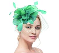 db11 Women's Fascinator Hat & Feather Hair Clip for Tea Party and Weddings, Flower Feather Headband & Veil (UK, Numeric, 1, Green)