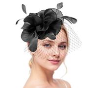 db11 Women's Fascinator Hat & Feather Hair Clip for Tea Party and Weddings, Flower Feather Headband & Veil (UK, Numeric, 1, Black)