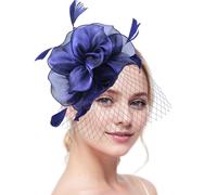 db11 Women's Fascinator Hat & Feather Hair Clip for Tea Party and Weddings, Flower Feather Headband & Veil (UK, Numeric, 1, Navy)