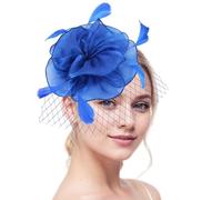 db11 Women's Fascinator Hat & Feather Hair Clip for Tea Party and Weddings, Flower Feather Headband & Veil (UK, Numeric, 1, Blue)