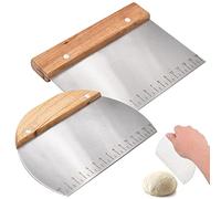 DBAILY 2pcs Stainless Steel Dough Scraper with Wooden Handle Multipurpose Pastry Dough Cutter Food Grade Griddle Scraper Chopper for Bread Pastry Cake Making Pizza Cutting