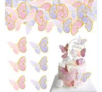 DBAILY Butterfly Decoration Birthday, Pack of 110 Cake Decorations, Butterfly, Muffin Decoration, Cupcake Decoration, Cake Decoration, Christening, Top the Cake (Pink + Purple)