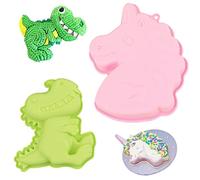 DBAILY Dinosaur Cake Mould,2pcs Kids Birthday Cake Baking Mould Silicone Moulds 3D Chocolate Dino Baking Moulds Non-Stick Unicorn Animal Shape for Festival Birthday Party Productioncake Dessert Bread