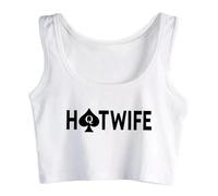 dbary xuda HOT Wife Queen of Spades Design Humor Fun Flirty Daddys Little cumslut Print Tank top Ptint Yoga Sport Workout Crop top White