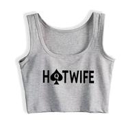 dbary xuda HOT Wife Queen of Spades Design Humor Fun Flirty Daddys Little cumslut Print Tank top Ptint Yoga Sport Workout Crop top Grey