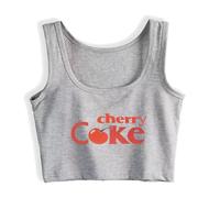 dbary xuda Summer Cartoon Cherry Print Cherry Coke Cropped Top Tees Grey
