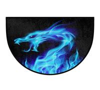DBBFUFjm Fire Dragon Half Round Door Mat, Blue Animal Non-Slip Half Circle Area Rug Doormat Washable Half Moon Rug Indoor Entrance Doormat for Kitchen Bedroom Home Decor 24"x36"