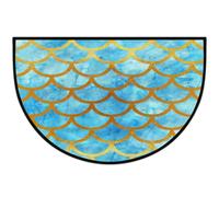DBBFUFjm Mermaid Scale Half Round Door Mat, Blue Non-Slip Half Circle Area Rug Doormat Washable Half Moon Rug Indoor Entrance Doormat for Kitchen Bedroom Home Decor 24"x36"