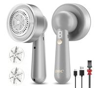DBC Fabric Shaver, Lint Remover for Clothes with 3-Speeds and 6-Leaf Blades, 2hours runtime, 2 Replaceable Blades, Battery Operated, Sweater Shavers to Remove Pilling for Clothing, Lint Ball - Grey