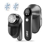 DBC Fabric Shaver with 15000r/Min Powerful Motor, LED Display, 3-Speeds, 6-Leaf Blades, Large Shaving Head Lint Remover for Clothes, Lint Ball, Furniture, Fuzz - Black & Silver