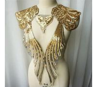 DBCFL Embroidery Lace Applique Gold Sequin Flower Wedding Noble Gown Sewing Black Tulle Fabric DIY Bridal Dress Decoration Crafts