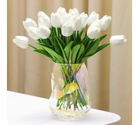 DBCMEW 18PCS Real Touch Artificial Tulips - Fake Tulips Artificial Flowers Faux White Tulips for Wedding/DIY Craft/Home/Birthday Party/Office/Hotel Decoration（NO VASE）