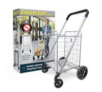 dbest products Cruiser Cart Deluxe 2 Shopping Grocery Rolling Folding Laundry Basket on Wheels Foldable Utility Trolley Compact Lightweight Collapsible, Silver