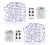 DBFAIRY 2 Pack Fairy Lights Battery Operated with Remote 8 Modes Timer | 10M 100 LED Twinkle Lights Waterproof Silver Wire String Lights Dimmable for Bedroom Party Decoration (Cool White)