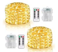 DBFAIRY 2 Pack Fairy Lights Battery Operated with Remote Control, 10M 100 LED Twinkle Lights Waterproof Silver Wire String Lights 8 Modes Dimmable for Bedroom Party Decoration (Warm White)