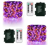 DBFAIRY 2 Pack Halloween Fairy Lights Battery Operated, 10M 100 LED Purple and Orange Halloween Decoration Lights with Remote 8 Modes Waterproof Black Wire String Lights for Bedroom Party Decor