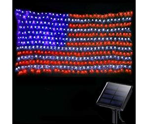 DBFAIRY Solar American Flag Lights Outdoor,420 LEDs American Flag Net Lights 6.5ft x 3.28ft Super Bright,Memorial Day Decorations of The United States for Independence/National/Memorial Day,July 4th