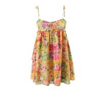 DBFBDTU Women Corset Flower Print Spaghetti Strap Mini Dress Backless Skater Holiday Robe Slip Dress as1-Asian Size S