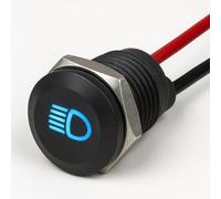 DBG 12mm Screw-Fit LED Warning Light | Panel Mount Indicator w/Symbols | 12V-24V DC | IP65 Waterproof Signal Lamp for Industrial & Automation Panels (Blue | High Beam | 12V | Fly Lead)