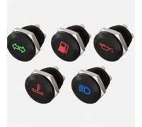 DBG Screw-Fit LED Warning Indicator Light, Symbol Engraved, 12V DC, IP65 Waterproof, Panel Mount, Ø16mm Hole - Multiple Signal Types Available (Warning Light Mix Bundle | 5 Warning Lights | 12V)