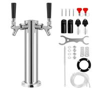 Dbgogo Draft Beer Double Tap Tower, Dual Stainless Core Polished Faucets Kegerator 3'' Flange Tower Homebrew Dispenser Kit with Pre-Assembled Tubing and Self-Closing Faucet Springs, Silver