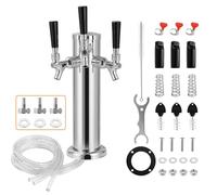 Dbgogo Triple Tap Draft Beer Tower, Stainless Steel 3'' Flange Brewing Tower Stainless Core Keg Tap Dispenser Self-Closing Faucet Spring 1/4'' Barb Fitting Kit for Kegerator Countertop Installation