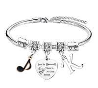DBIMSPC Inspirational Bracelets with Letter A-Z Initial Bracelet Music Gifts for Singer Fans Gifts Just Be Yourself Gifts for Music Lovers Gifts for Fans Musicians, One Size, Stainless Steel, no